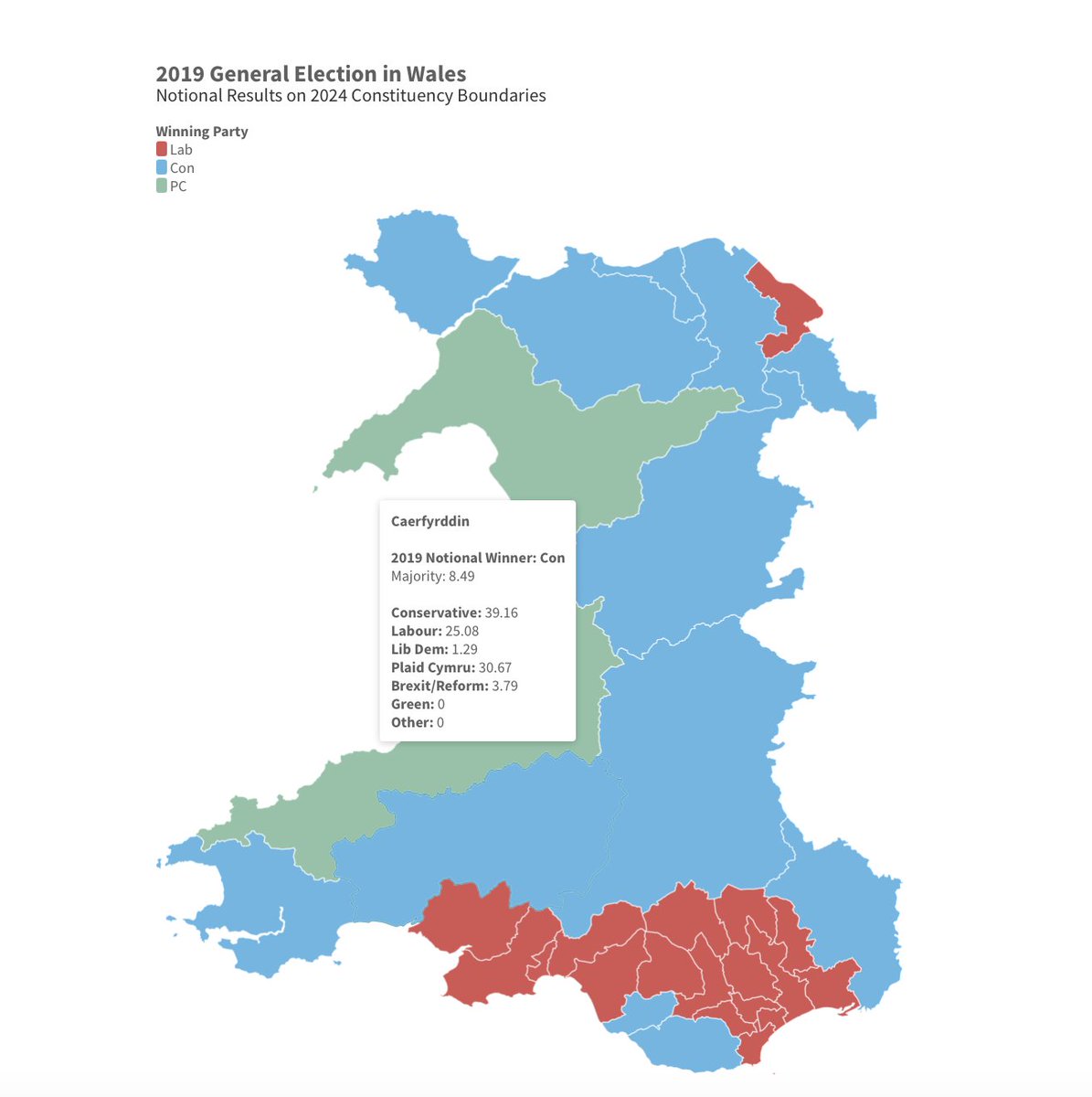 Calling all the polinerds. New maps up on the Deryn Dashboard, including notional margins. Roll over the map to see the winning % in each seat. dashboard.deryn.co.uk