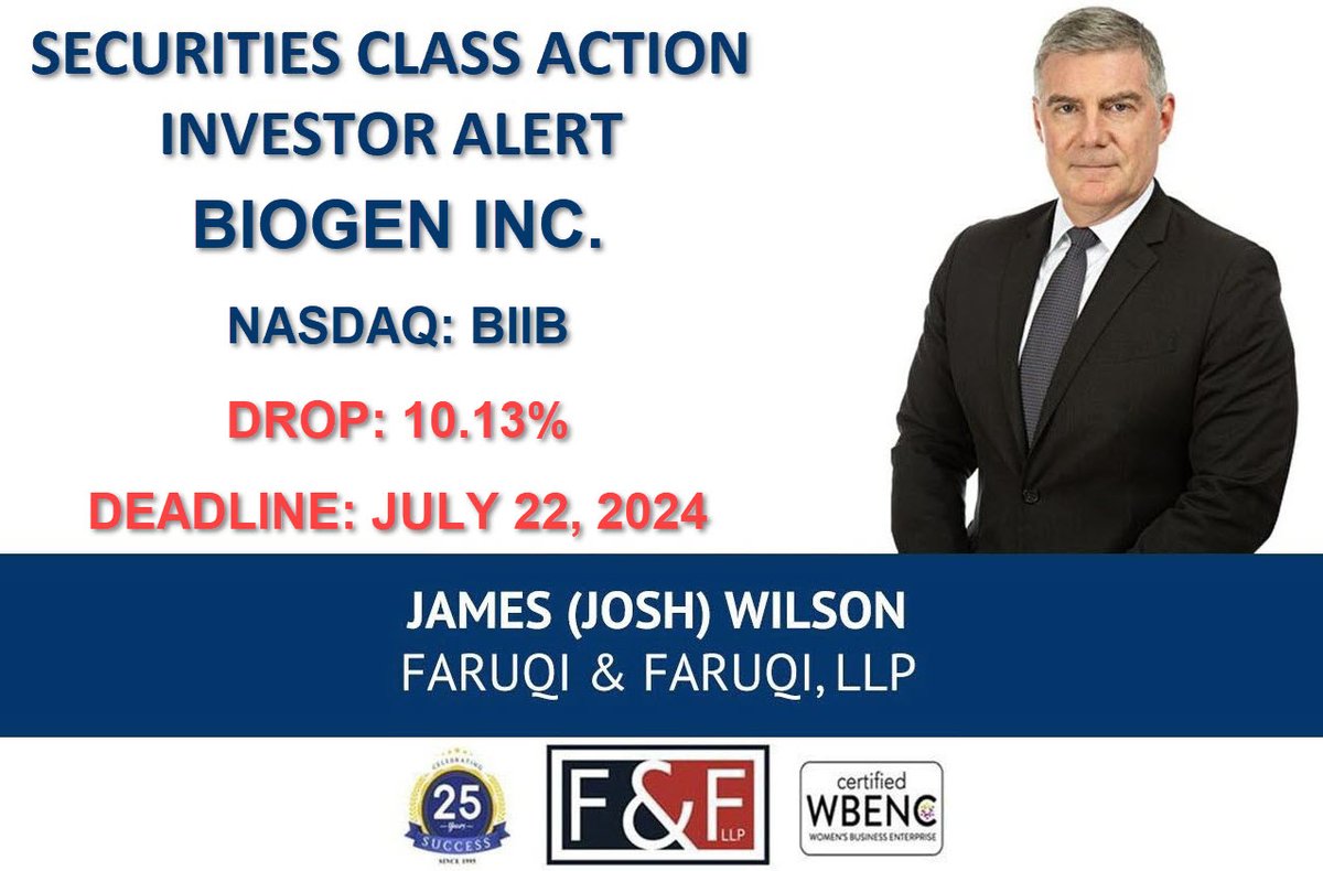 Biogen Inc. Class Action Lawsuit $BIIB         

Biogen Deadline: July 22, 2024              

Learn More Here: faruqilaw.com/BIIB 

#faruqilaw #NASDAQ #NASDAQListed #stocks #stockmarketnews #StocksInNews #investing