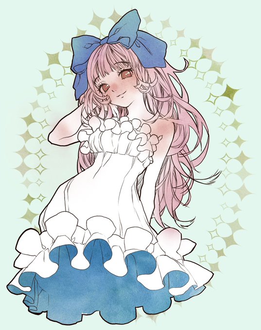 「blue bow white dress」 illustration images(Latest)