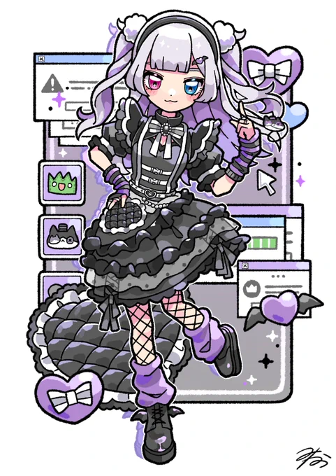 【works】ご依頼主様のOCに私がデザインしたコンカフェ衣装を着せた立ち絵を描かせていただきましたありがとうございました! 