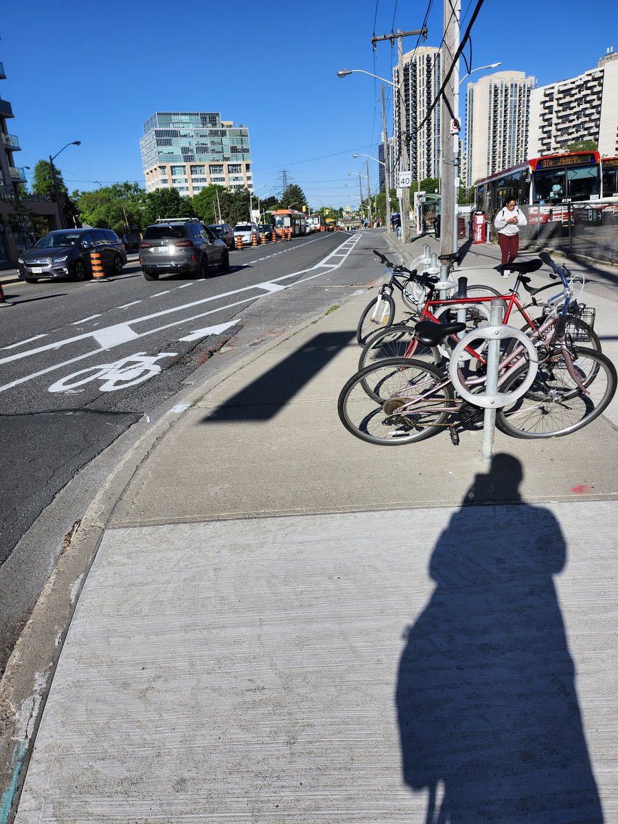 New bike lanes on Bloor, west of Islington. You love to see it.