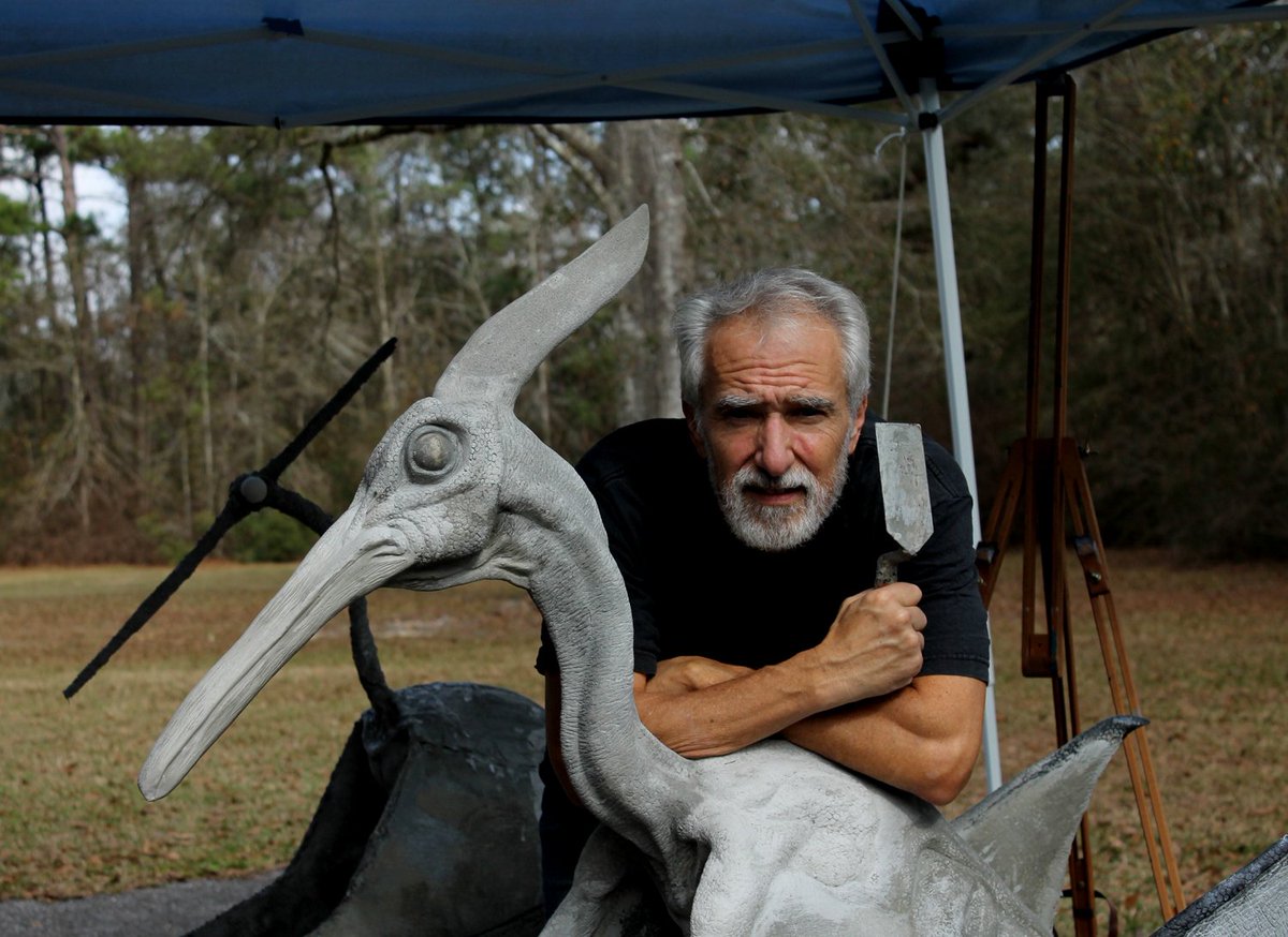 ShannonShea's tweet photo. My #cement Pteranodons have passed their 1 year trial. These weren't  cast but sculpted directly by a proprietary method I developed. #dinosaurs #sculpture https://t.co/qw3BVyJRVO