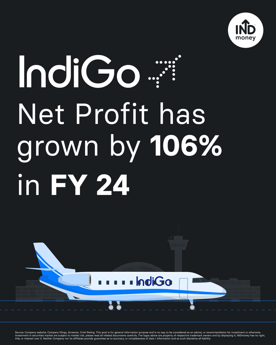 1/7 India’s biggest airline, IndiGo, announces its Q4 results.

Net profit up by 106.7% YoY
Revenue up by 25.87% YoY

Let’s learn more about IndiGo. A thread 🧵👇

#IndiGo #Q4results #stockstowatch