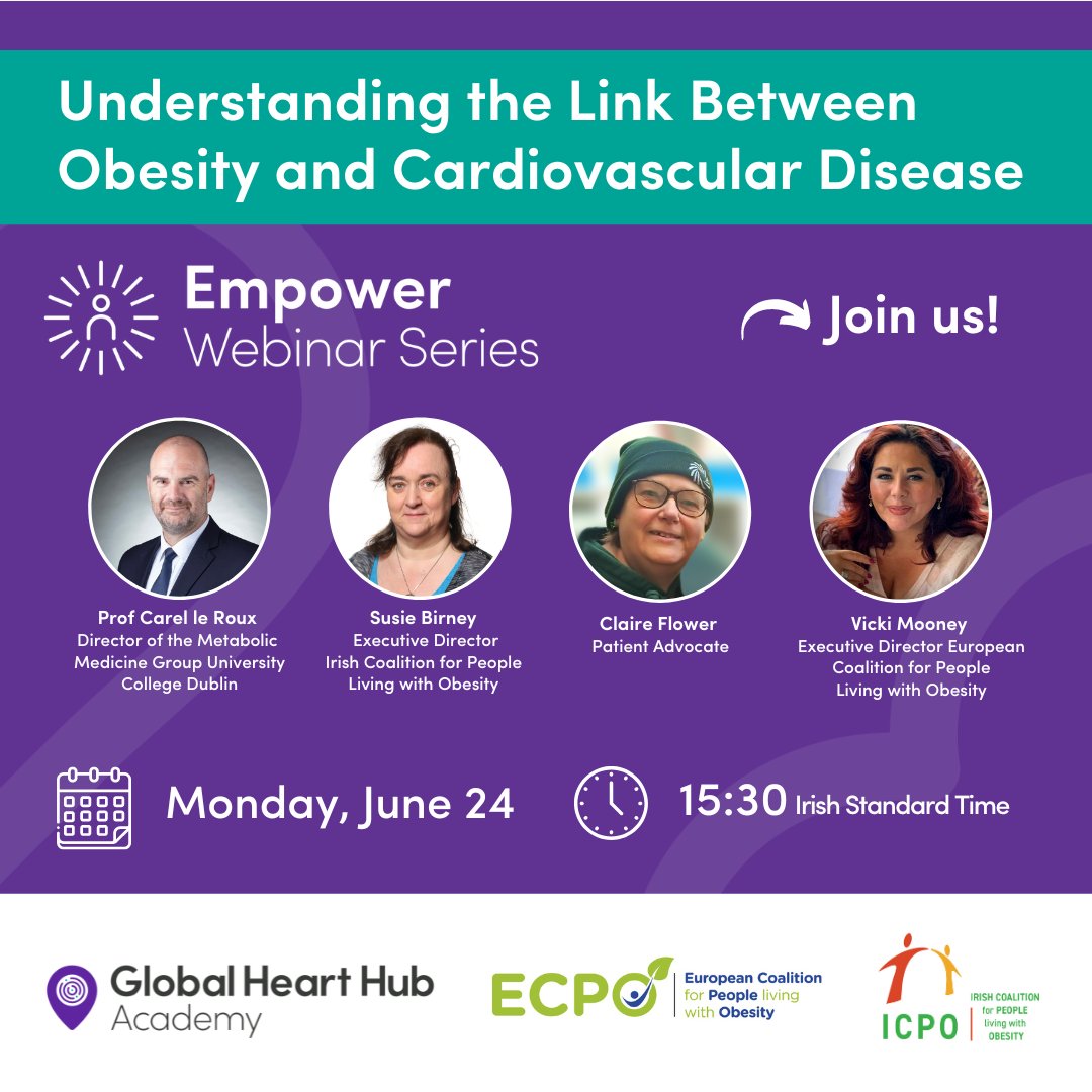 Excited and looking forward to this webinar in June. @GlobalHeartHub @ECPObesity @EASOobesity @ASOIreland @carel_leroux @notyourfaultie @CurvyVickiM @susieb16 REGISTER HERE : bit.ly/3wP3hvy