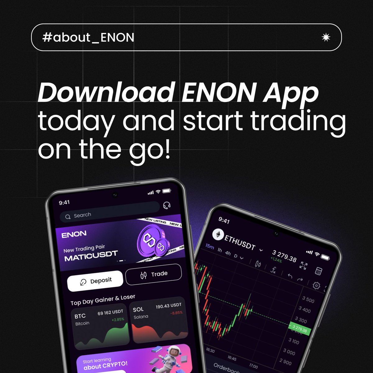 EnonGlobal's tweet photo. 📱 Trade Anywhere with ENON Apps! 🌐

Don't let trading opportunities slip away—download ENON Apps today and take control of your crypto investments! 

Ready to dive into the exciting world of crypto trading? Look no further than ENON Apps, available on both the App Store and Play Market! 🚀

With ENON, you can trade cryptocurrencies anytime, anywhere, right from the palm of your hand. Our user-friendly interface and powerful features make it easy for both beginners and experienced traders to navigate the markets with confidence. 💼

Don't miss out on potential opportunities—download ENON Apps today and start trading on the go! 📈 

#ENON #ENONExchange #CryptoTrading #CryptoApps