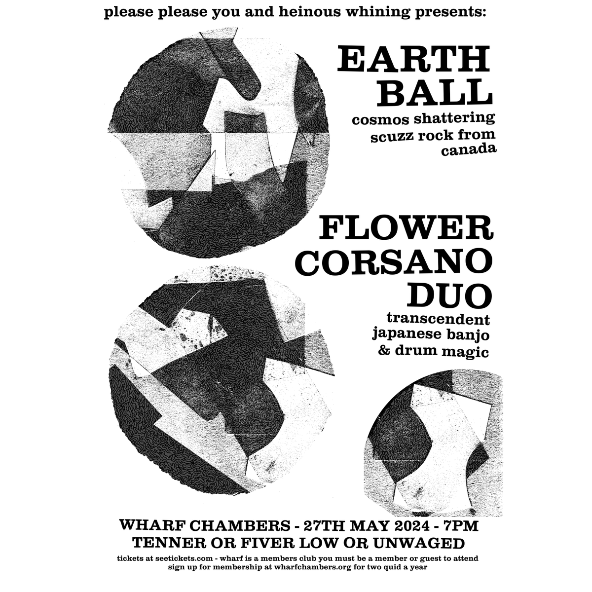 Please Please You (@pleasepleaseyou) on Twitter photo Wild, Canadian experimental-rockers Earth Ball are at <a href="/WharfChambersCC/">Wharf Chambers</a> Leeds on Monday!
Tour buddies/collaborators with Deerhoof & Wolf Eyes, their recent LP It's Yours (<a href="/UpsetTheeRhythm/">Upset The Rhythm</a> ) is a thing of joy.
Flower-Corsano Duo open too. Awesome.
A-Team w/ <a href="/heinouswhiner/">terry t. gerbs</a> Wild, Canadian experimental-rockers Earth Ball are at <a href="/WharfChambersCC/">Wharf Chambers</a> Leeds on Monday!
Tour buddies/collaborators with Deerhoof & Wolf Eyes, their recent LP It's Yours (<a href="/UpsetTheeRhythm/">Upset The Rhythm</a> ) is a thing of joy.
Flower-Corsano Duo open too. Awesome.
A-Team w/ <a href="/heinouswhiner/">terry t. gerbs</a>