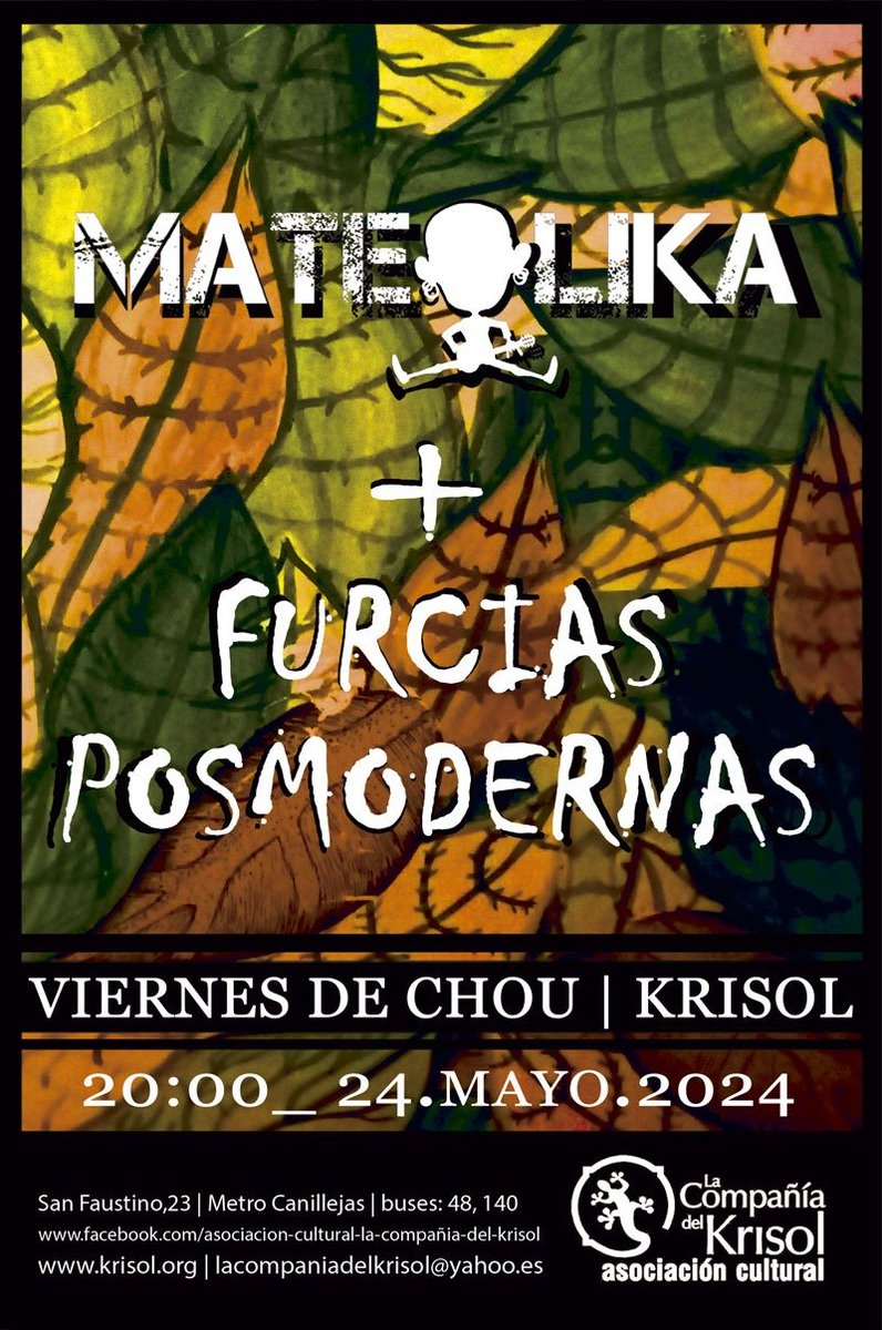 Hoy #Viernesdechou Canillejas (Madrid). Tarde de reencuentros, yo no lo dudaría 💥💥👇🏿👇🏿👇🏿💥💥💥

#mateolika #conciertosmadrid #punk #rumba #antifolk #madriz