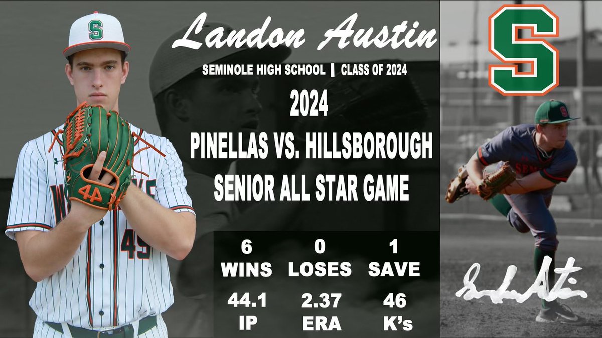 Congratulations to senior Landon Austin for being chosen to represent Pinellas county in the Pinellas vs Hillsborough senior all-star game at Tropicana Field. 
#Warhawk