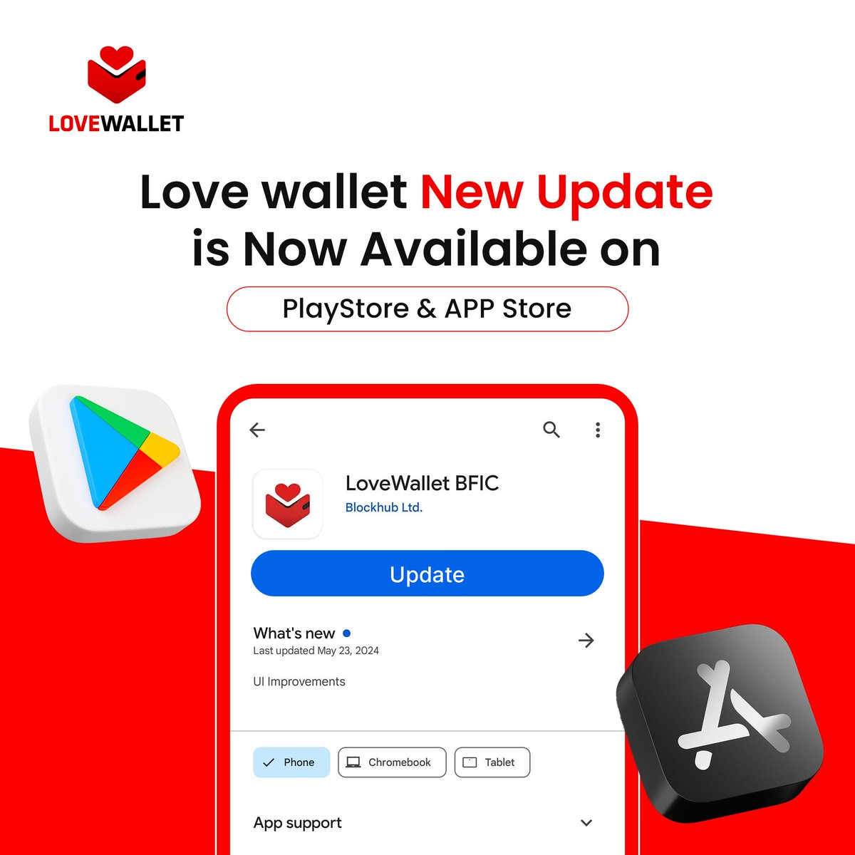 ItsLoveWallet's tweet photo. Update Alert!
The new Love Wallet update is live on PlayStore & App Store!
Experience enhanced security and exciting new features!
Note: Before updating, ensure your private key is safely backed up ⚠️
#LoveWallet #Update #UpdateAvailable #CryptoWallet #Crypto https://t.co/cELYuj9PQX