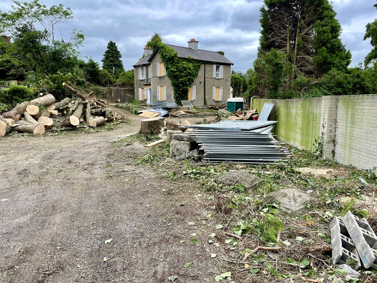 Horrific destruction of so many beautiful mature trees ahead of plonking an apartment block on top of Glenavon House in Glasnevin. I don’t know how planning permission was granted to *unnecessarily* destroy, rather than incorporate into plans. Soulless.