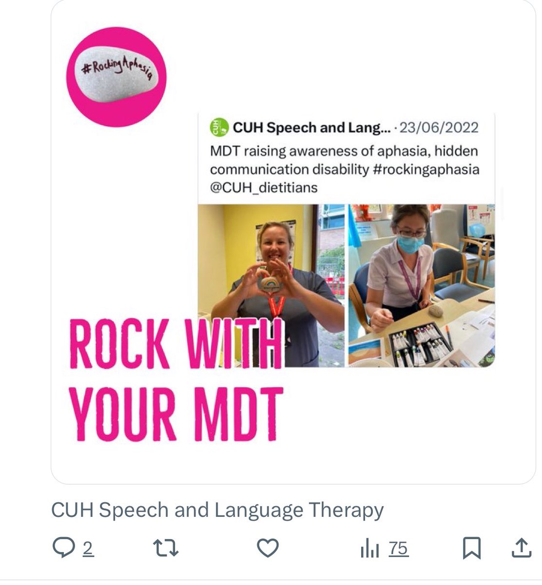 RockingAphasia's tweet photo. Calling all rock stars 🗣️🪨💫

here is a few more ways of how to join in with #RockingAphasia 2024

Get your rocks on and be a voice for #aphasia 🗣️🗣️🗣️ this June!

Visit link tree to download posters etc. 

https://t.co/ZqoBYuMoI5

 #AphasiaAwareJune https://t.co/Tf76w4K4eN