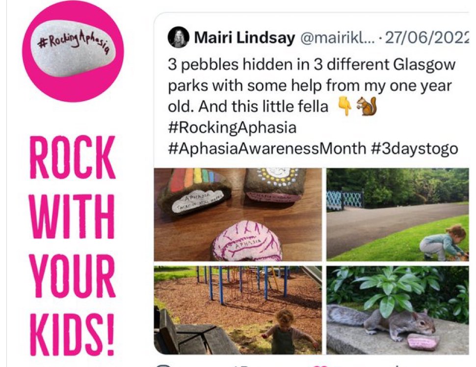 Calling all rock stars 🗣️🪨💫

here is a few more ways of how to join in with #RockingAphasia 2024

Get your rocks on and be a voice for #aphasia 🗣️🗣️🗣️ this June!

Visit link tree to download posters etc. 

linktr.ee/rockingaphasia

 #AphasiaAwareJune