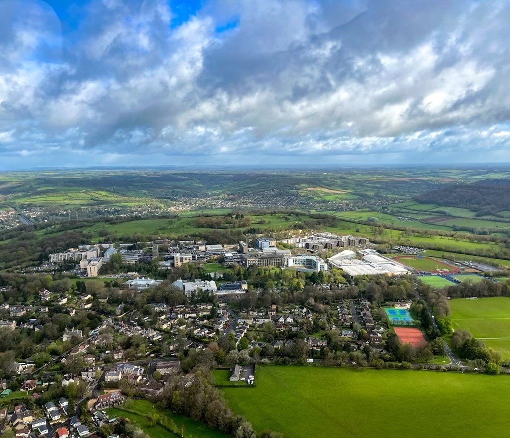 We hope you're feeling on top of the world this Friday - just like this helicopter view of campus! 📸: James Hubbard, Wiltshire Air Ambulance. #FridayFeeling