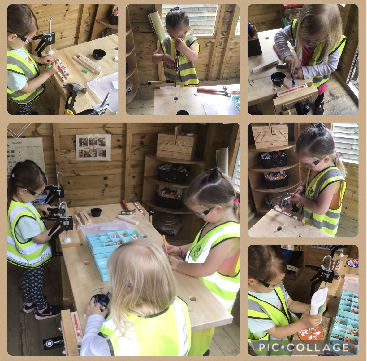 Lots of creations in our stem shed using real tools. We are so good at following our safety rules and risk assessing during our experience. “Look at my sword,” “I’m making a phone stand for my mum.” #realtools @airthprimary