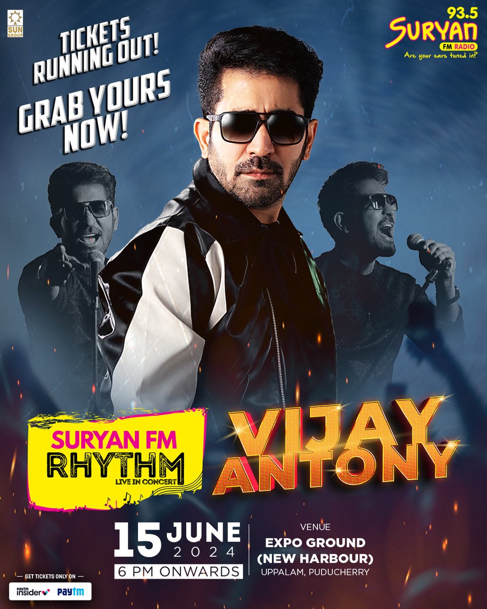 Rhythm Live In Concert with 'Vijay Antony' 😎

GET READY PUDUCHERRY 🎶

Tickets Running Out!

Grab Yours Now : insider.in/suryan-fm-rhyt…

#VijayAntony #VijayAntonyConcert #SuryanFM