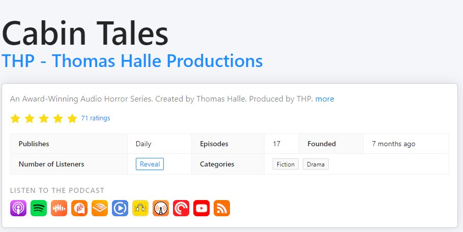 cabintale's tweet image. CABIN TALES is a certified banger⭐️

Let us introduce ourselves;
#CabinTales is an award-winning &amp;amp; critically acclaimed scripted horror podcast. Enter the Cabin and listen to immersive &amp;amp; bone chilling tales... If you dare.
#podcast #scriptedpodcast #horror #shortstory #indieserie