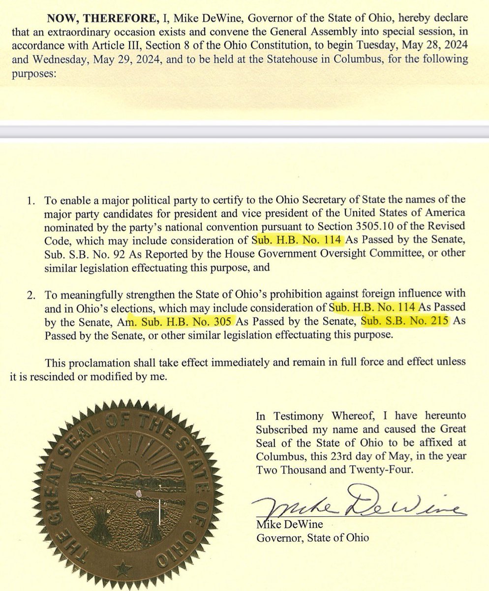 Re @GovMikeDeWine proclamation: this is like being sold spoiled milk at the grocery store. Only one of the Senate-led bills he mentions actually contains a Biden fix in it (Sub.HB114). In addition to HB114’s poison pill language chilling Ohioans’ right to direct democracy, the