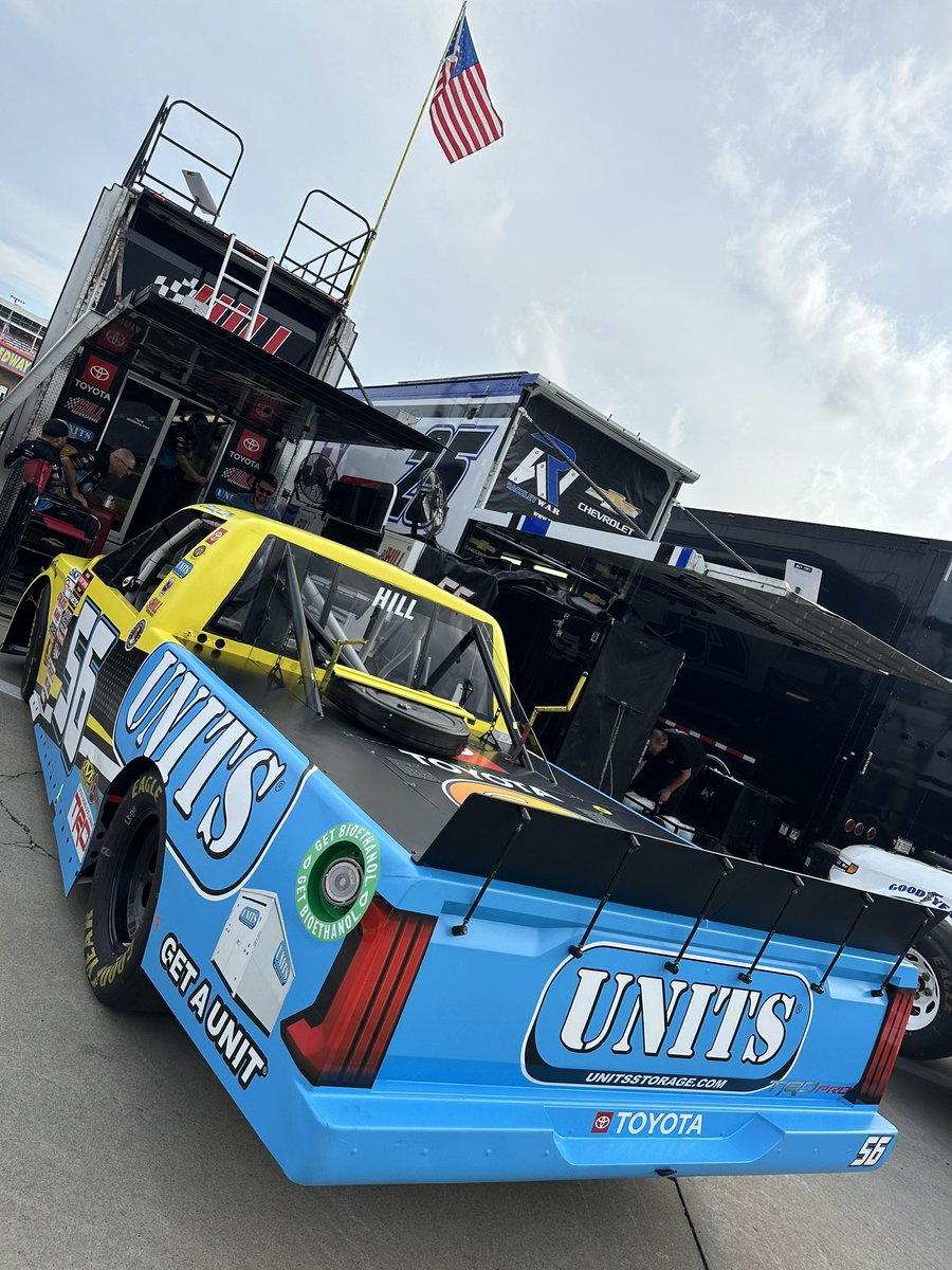 Good morning from Charlotte! We’ve got the 🇺🇸 flying for Memorial Day weekend. @TimmyHillRacer will pilot the @UnitsStorage Coble Enterprises No. 56 for practice & qualifying at 1:30 PM ET on FS1, with the race to follow this evening at 8:30. Hope to see a great turn out tonight!