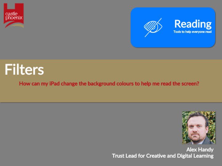 CPT_RTC's tweet photo. Part 1 of our series on using iPad for accessibility:

Filters on iPad: Supporting Dyslexic Readers https://t.co/lPJEo1H85l via @YouTube

#applertc #apple @AppleEDU https://t.co/w4GHz1haXv