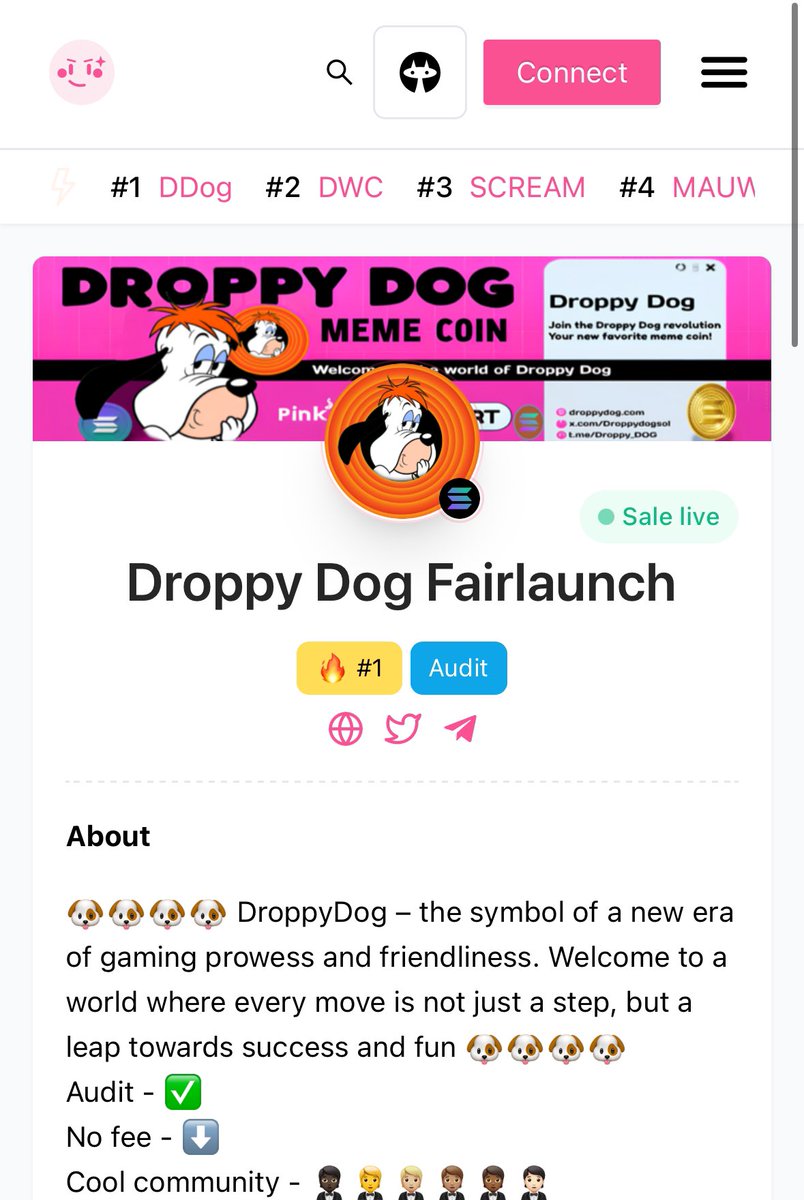 Top 1🔥🔥🔥🔥🔥🔥

The soft cap was bought, we are planning on the road map, 2 more days of sales and listing on DEX <a href="/droppydogsol/">Droppy Dog🐶</a>

🐶 $DDOG 
Presale START 🐶🚀

pinksale.finance/solana/launchp…

🐶 KYC &amp; Audit
Tg: t.me/DroppyDog
Official Site: droppydog.com