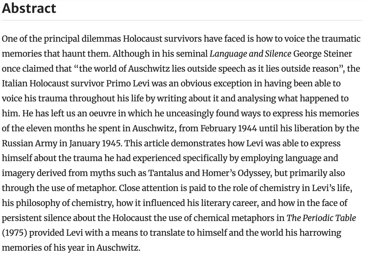 Delighted to see my recent article on Primo Levi out in print
link.springer.com/article/10.100…