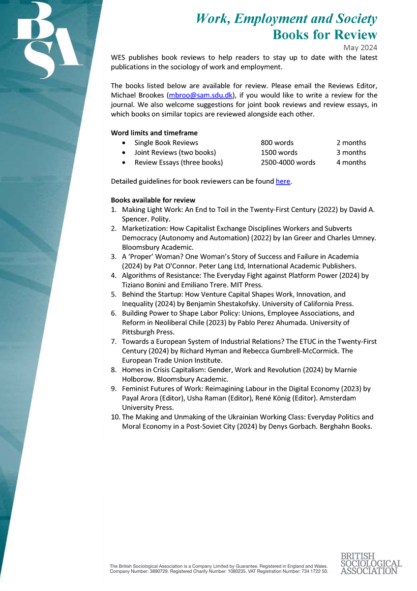 📣Call for Book Reviews📣

We are looking for reviewers for the below list of books. 

Please get in contact with our Reviews Editor if you would like to write a review for our journal!