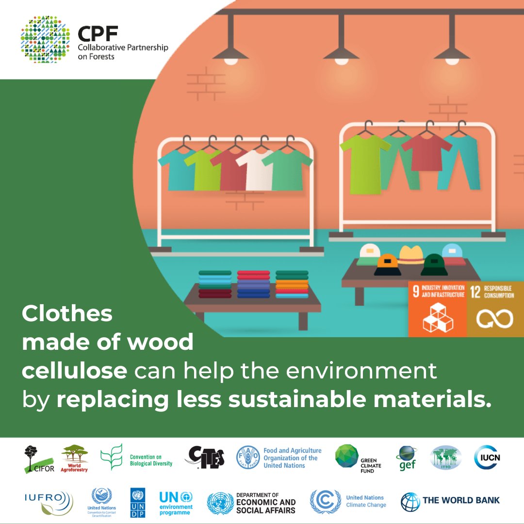 Clothes made of wood cellulose can help the environment by replacing less sustainable materials. Together we can #GrowTheSolution with sustainable wood! #CPForests #SDG9 #SDG12