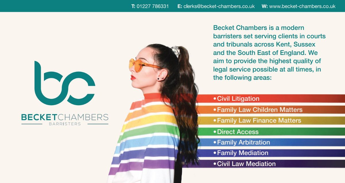 We are delighted to be sponsoring and attending @pridecanterbury this year.  Join us to celebrate diversity, equality and progress in Canterbury over the 8th of June.  Find out more here: pridecanterbury.com - and look out for this banner! #BecketChambers
