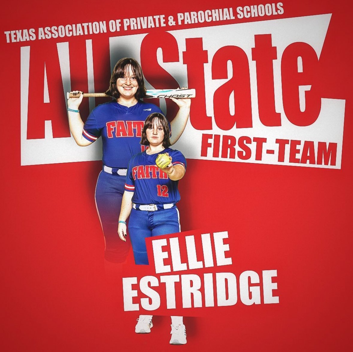 All-State honors are out for #FaithSoftball! Congratulations to Ellie Estridge for her well deserved 1st Team All-State nod! #oneheart #gfcc25