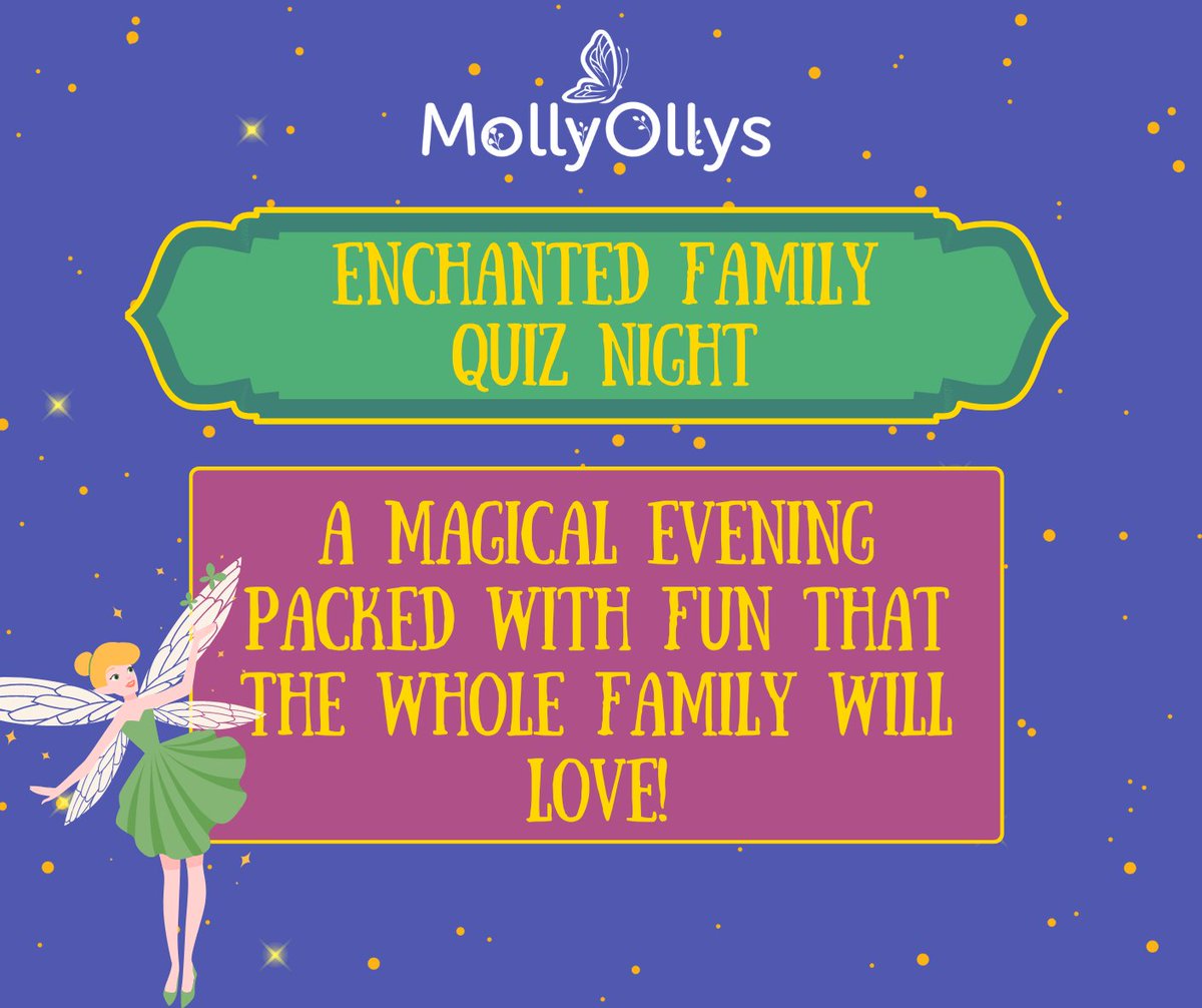 Join us for the Enchanted Family Quiz Night on May 31st at 5.30pm! Enjoy a Disney-themed quiz, treats, cocktails, and meet film characters! Tickets £10. Call 01926 698735 or email sophie@mollyolly.co.uk. Don't miss out!