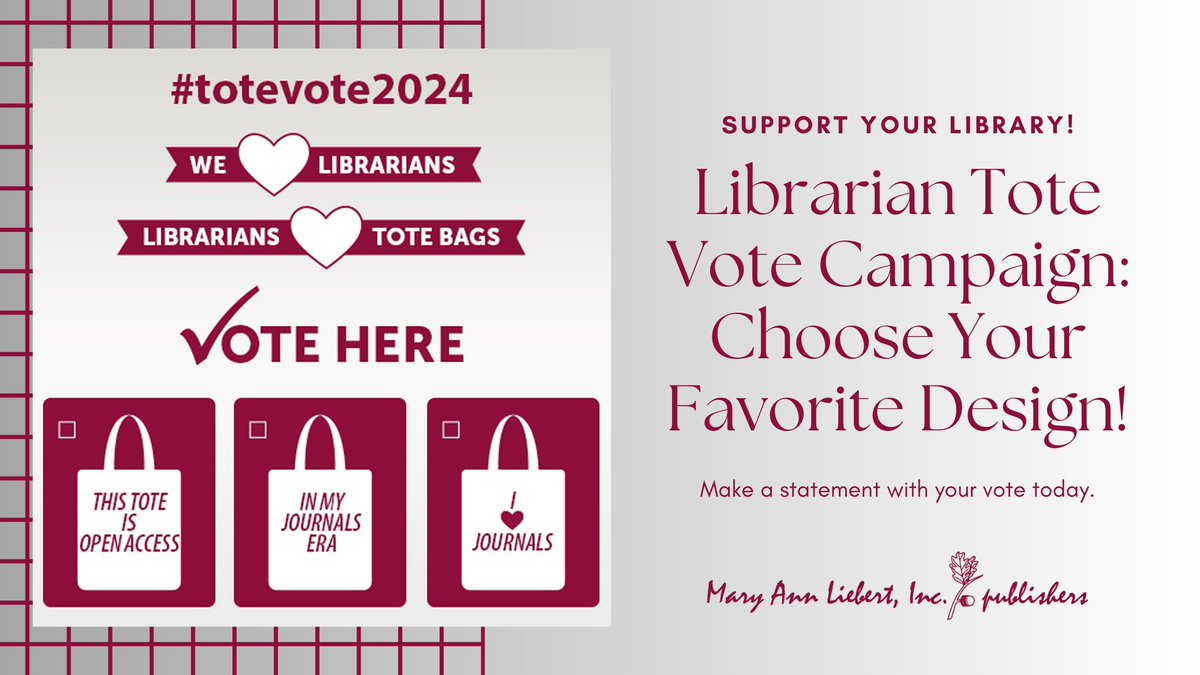 🔥 Hot off the library cart! 🔥 Librarians, it’s your time to shine! Cast a vote for your favorite tote and help us pick this year’s #ToteVote design! Open access, journal pride, or a simple heart for books? 👜✅ Vote by May 31: surveymonkey.com/r/totevote2024 #LibrariansUnite