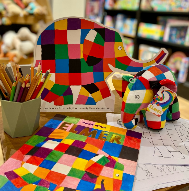 Elmer is 35! Celebrate with #waterstones here at #orchardsquare on Sun 26th May at 11:30am when they'll host a very special story time! See if you can spy Elmer’s friends dotted around the kids section!🔎 AND there'll be colouring sheets all week as part of their half term fun!🌈