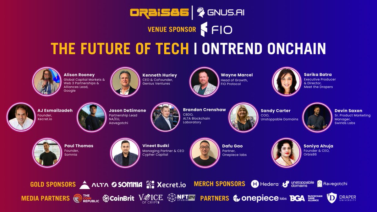 Get ready for the future of tech at #OntrendOnchain @orbis86_x Event Join visionaries from @Google, @hedera, @joinFIO, @GnusAi, and more in Texas for an unforgettable experience. Stay tuned for updates on the latest Web3 and Crypto trends. #Web3 #Blockchain #Crypto #FutureOfTech