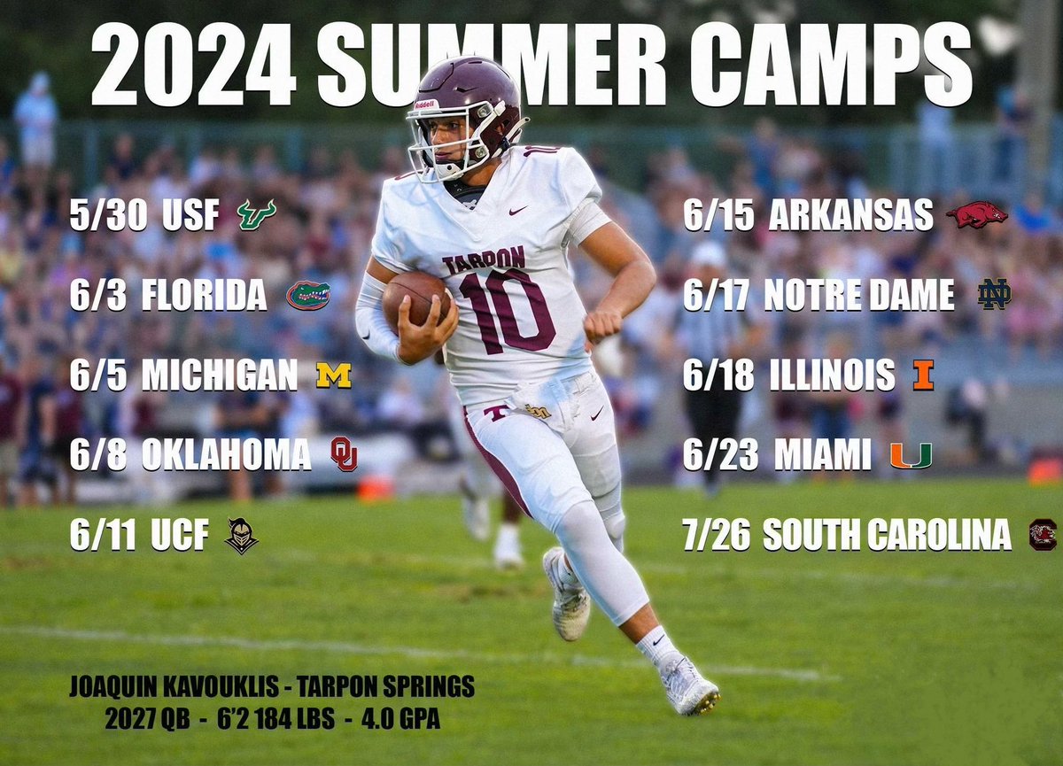 Thank you to all the coaches that had the time to recruit me and invite me personally to attend your schools camps. With that being said these are the schools I will be attending this summer!! See you there‼️ #BTruQBTraining @CoachJesse18 @CoachMeyerTS @baylintrujillo