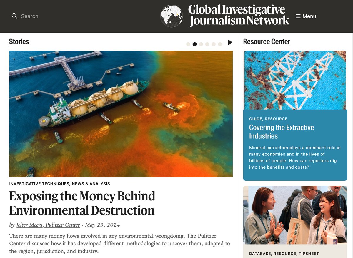 Great to see this amazing piece by @pulitzercenter Research Editor @JelterMeers , at front page of @gijn This one starts a series on investigating the finance behind environmental destruction gijn.org/stories/exposi…