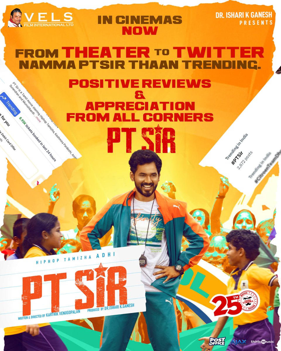 #PTSir in cinemas now. @hiphoptamizha has chosen a script that gives him space to put across a good message to the audiences. Another good try from him!