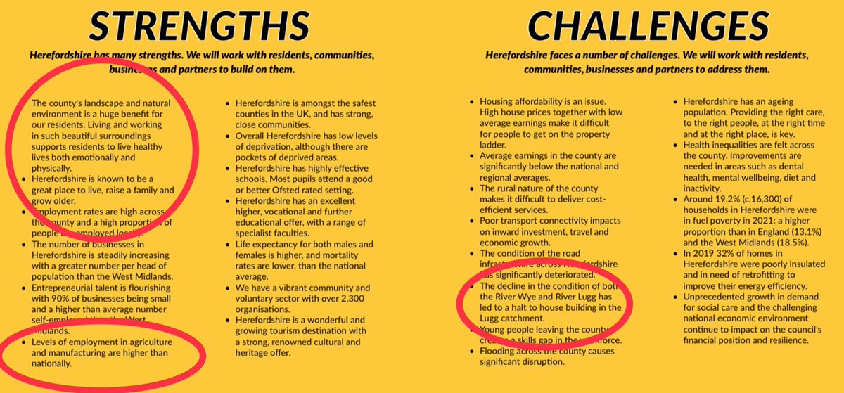 The County strengths & challenges identified in Herefordshire Council’s Plan, adopted today, highlight a major dilemma. Its greatest asset is being destroyed by its key economic sector.