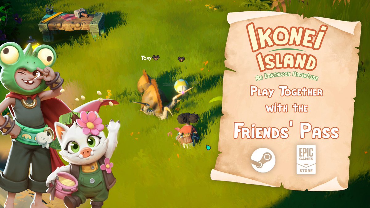 Want to share the magic of Ikonei Island with your friends? With the Friends' Pass on #Steam and #EpicGames, you can! Invite friends to join your adventure for free! Whether you're exploring, crafting, or befriending creatures, there's always more fun with friends by your side