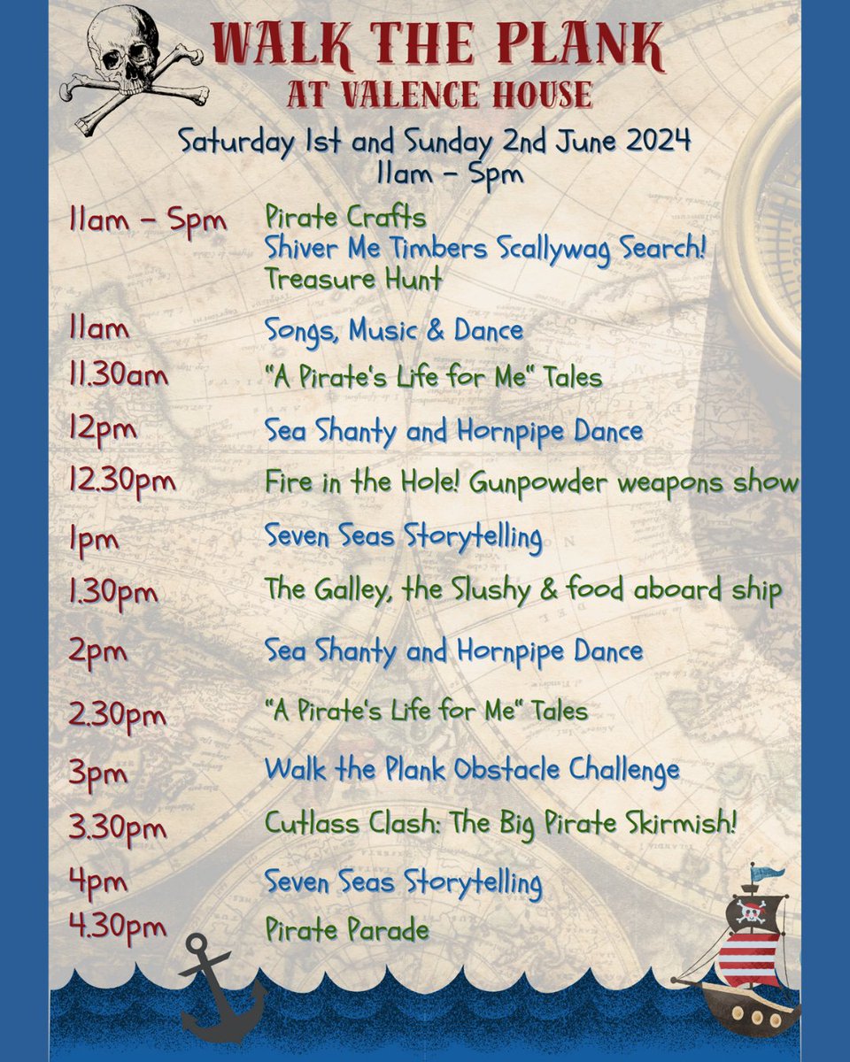 We thought you might be interested in this fun event happening at Valence House. Walk the Plank! Saturday 1st and Sunday 2nd June, 11am-5pm Fun for all the family! FREE Drop In Event. All children must be accompanied by an adult.