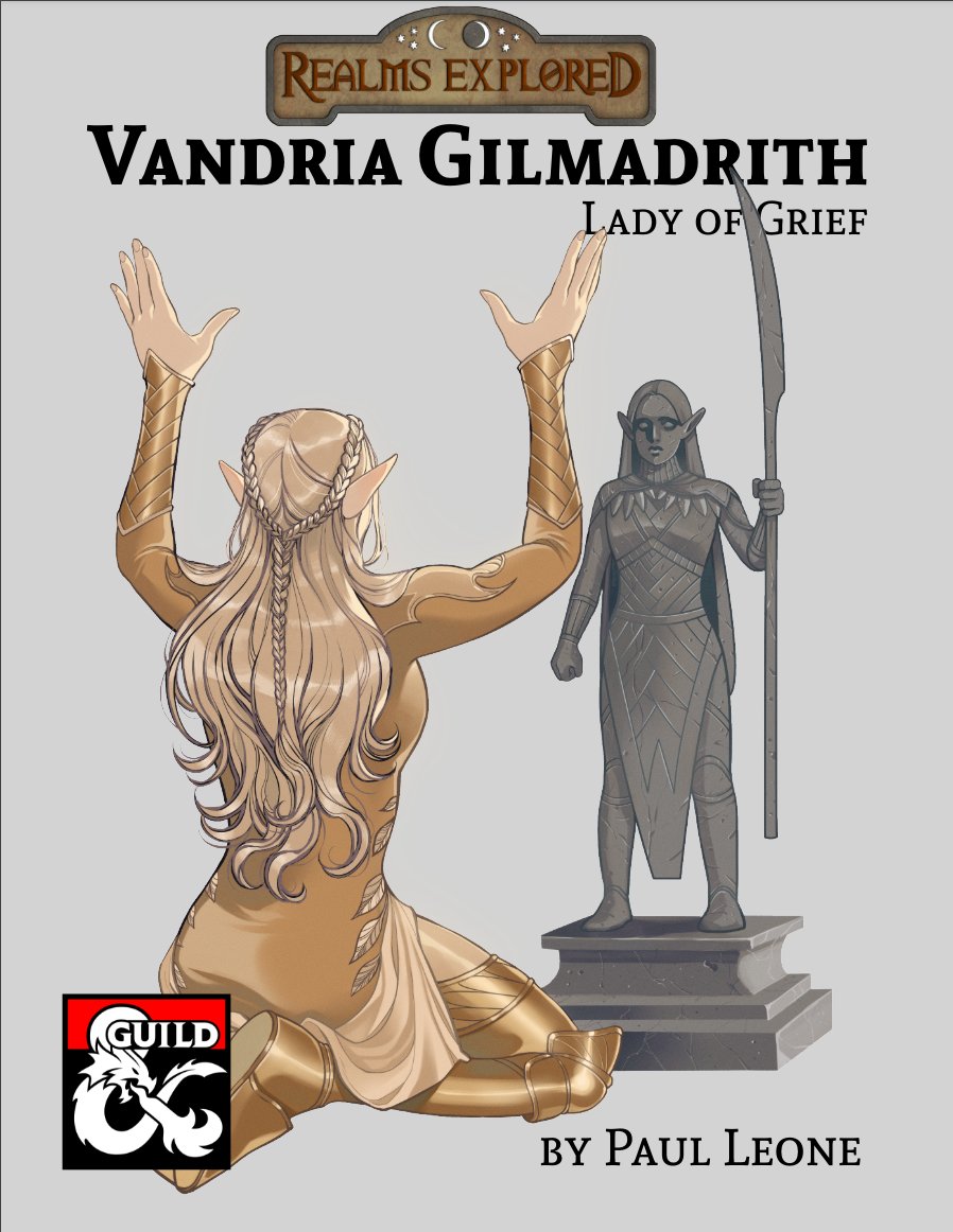 I’ve got a new book up on the DM’s Guild - Vandria Gilmadrith: Lady of Grief. It focuses on the elvish goddess of grief and justice. If you’re a D&amp;Der or a player of TTRPGs in general, check it out!

dmsguild.com/product/481871…

#dnd #elves #forgottenrealms