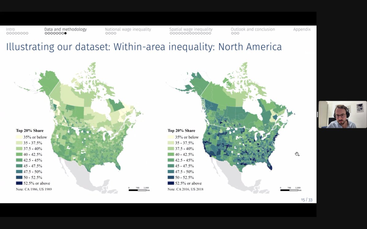 At the WIL Seminar, @LuisBauluz showed that spatial #inequality has doubled since the 1980s due to rising top wages in large cities, particularly in the US, UK, Germany, and Canada, with a lesser extent in France. This rise is partly driven by structural changes. WP in 🧵
