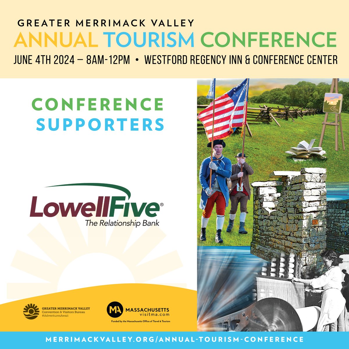 🏦 A heartfelt THANK YOU to #LowellFiveBank for sponsoring the 2024 Annual Tourism Conference! 🌟 Join us on Tuesday, June 4th from 8AM – 12PM at the Westford Regency Inn & Conference Center. Let's explore the future of tourism together! #MerrimackValley #LocalSupport