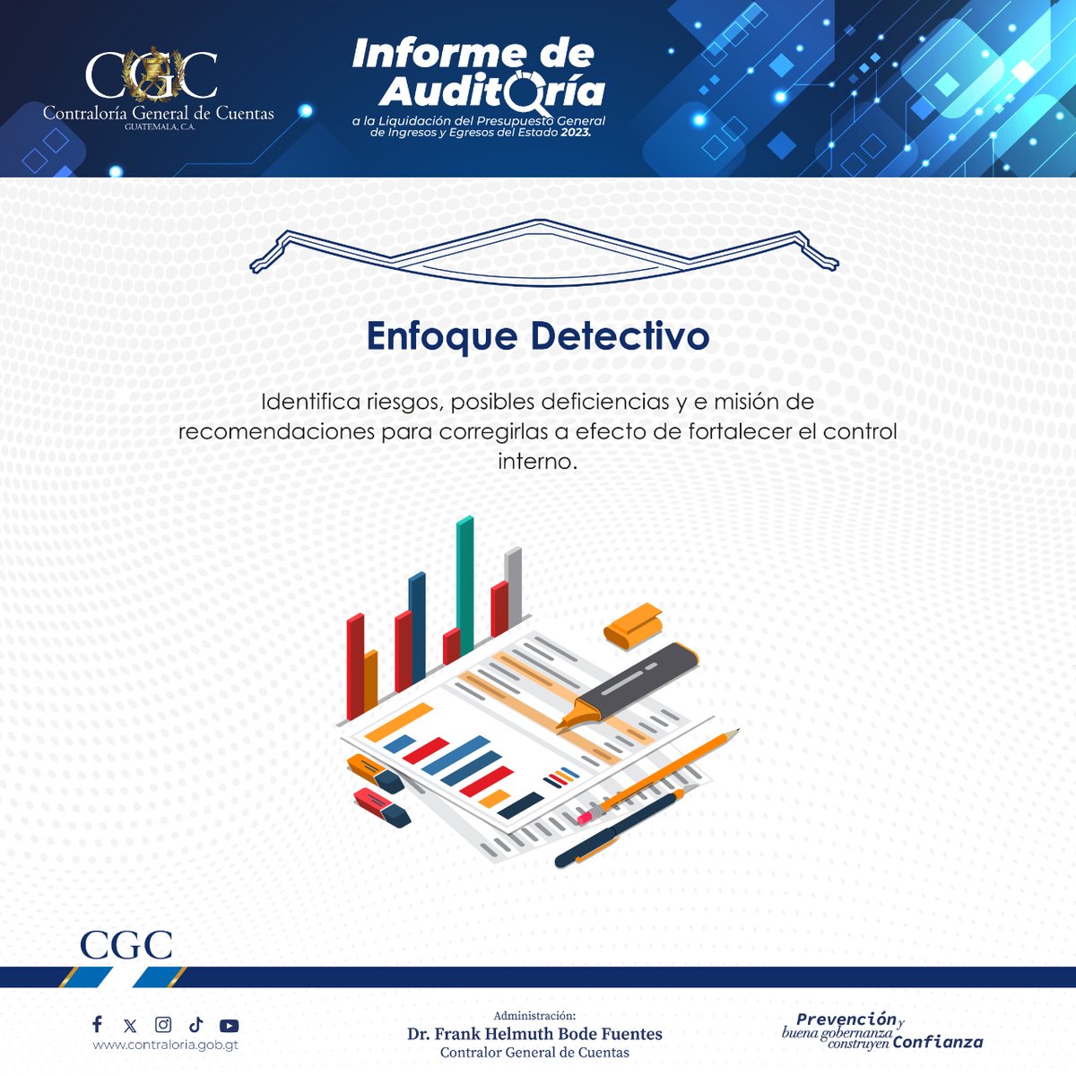 Contraloria_gt's tweet photo. 🔎📊 La #CGC, derivado de su naturaleza técnica, desarrolla el #ControlGubernamental a las entidades sujetas a fiscalización, con base a principios, normas y procedimientos que rigen el #ControlInterno y externo gubernamental. https://t.co/hsXWt1MwM2