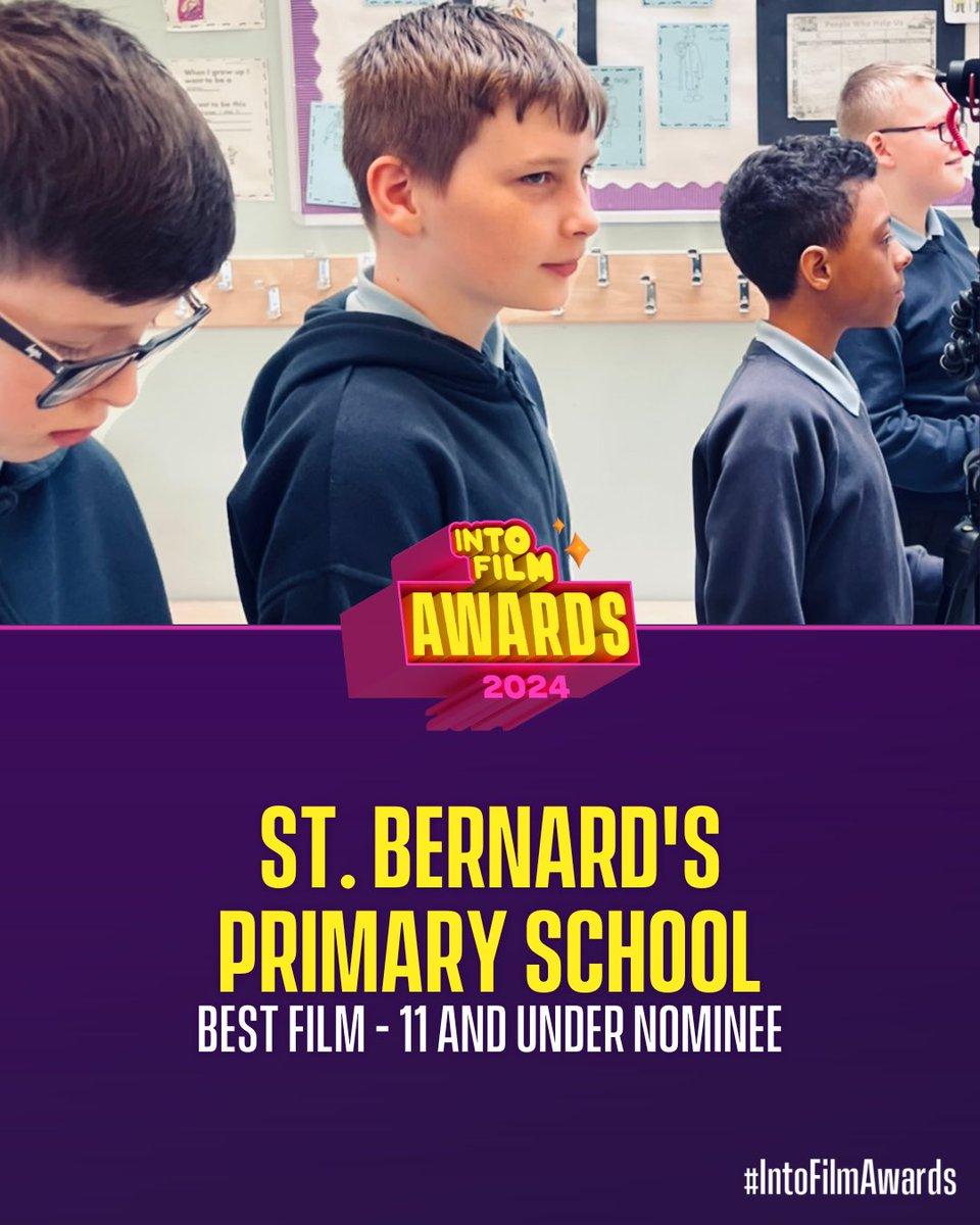 Meet the #IntoFilmAwards nominees from @StBernardsPS in Glasgow, Scotland👋

Headteacher Elaine MacEachen commented, 'The level of creativity, increased engagement, and empowerment of our pupils has been a pleasure to witness.'

Good luck everyone!🏆
