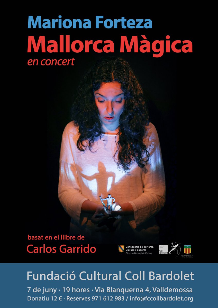 Pròxim concert! 
<a href="/marionaforteza/">Mariona Forteza</a>  ens proposa un recorregut musical a través dels mites i llegendes de Mallorca. Un viatge imaginari pels paisatges antics i les arrels tel·lúriques de l’illa, a partir del llibre ‘Mallorca Mágica’, de Carlos Garrido.
Us esperem!