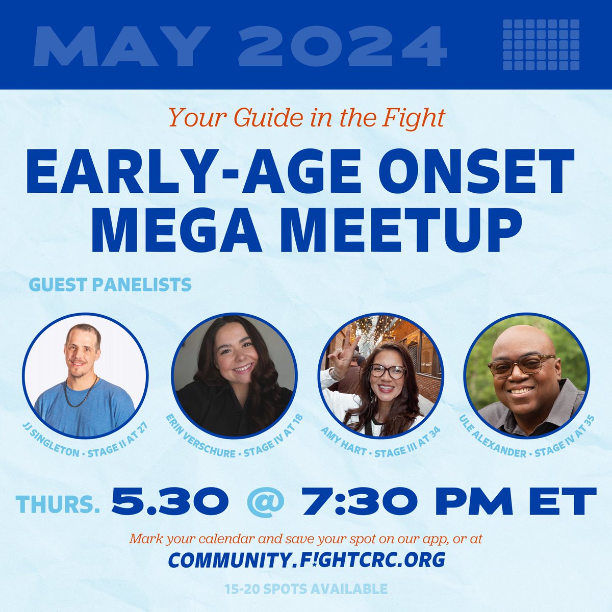 Next week May 30 at 7:30 pm et come join us if your a early age onset patient or caregiver. @fightcrc is putting on this amazing opportunity. I'm so blessed to be a panelist along side my best friend @barefootostomy we are going talk about friendships through cancer