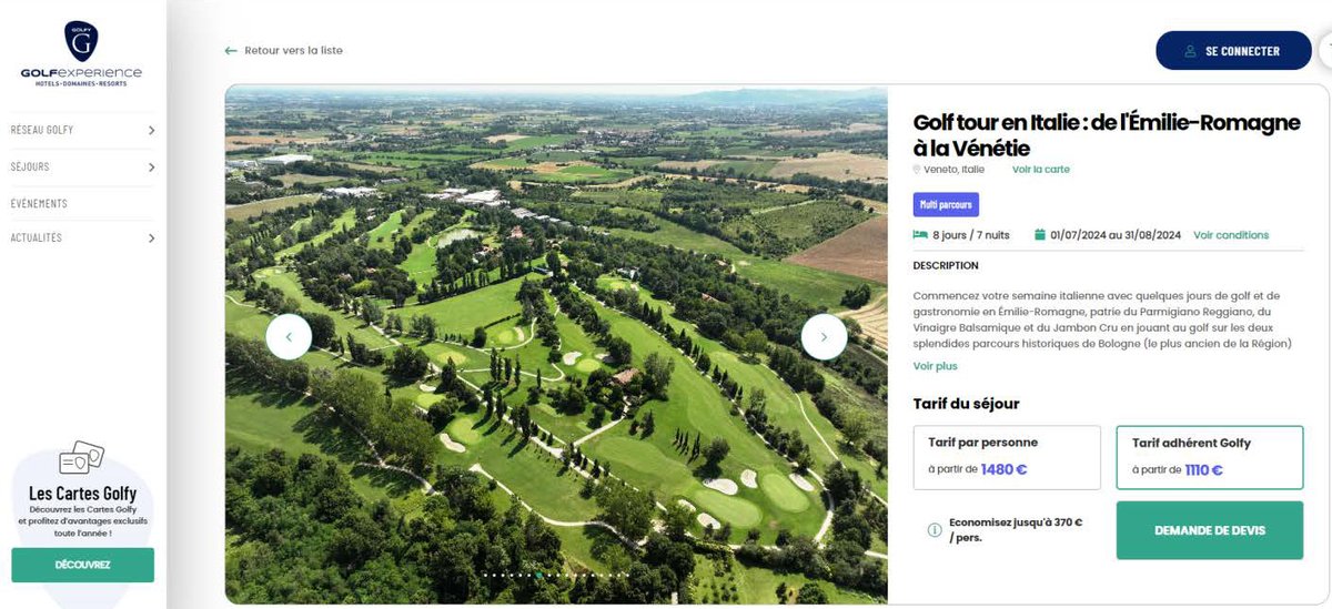 Message pour les golfeurs français! Les nouveaux forfaits golf interrégionaux sont en ligne sur le site de Golfy. Émilie-Romagne et Toscane et Émilie-Romagne et Vénétie! Enfin une belle semaine de golf en Italie! golfy.fr/hotels/432--ho… #ergolf #golfy #inemiliaromagna
