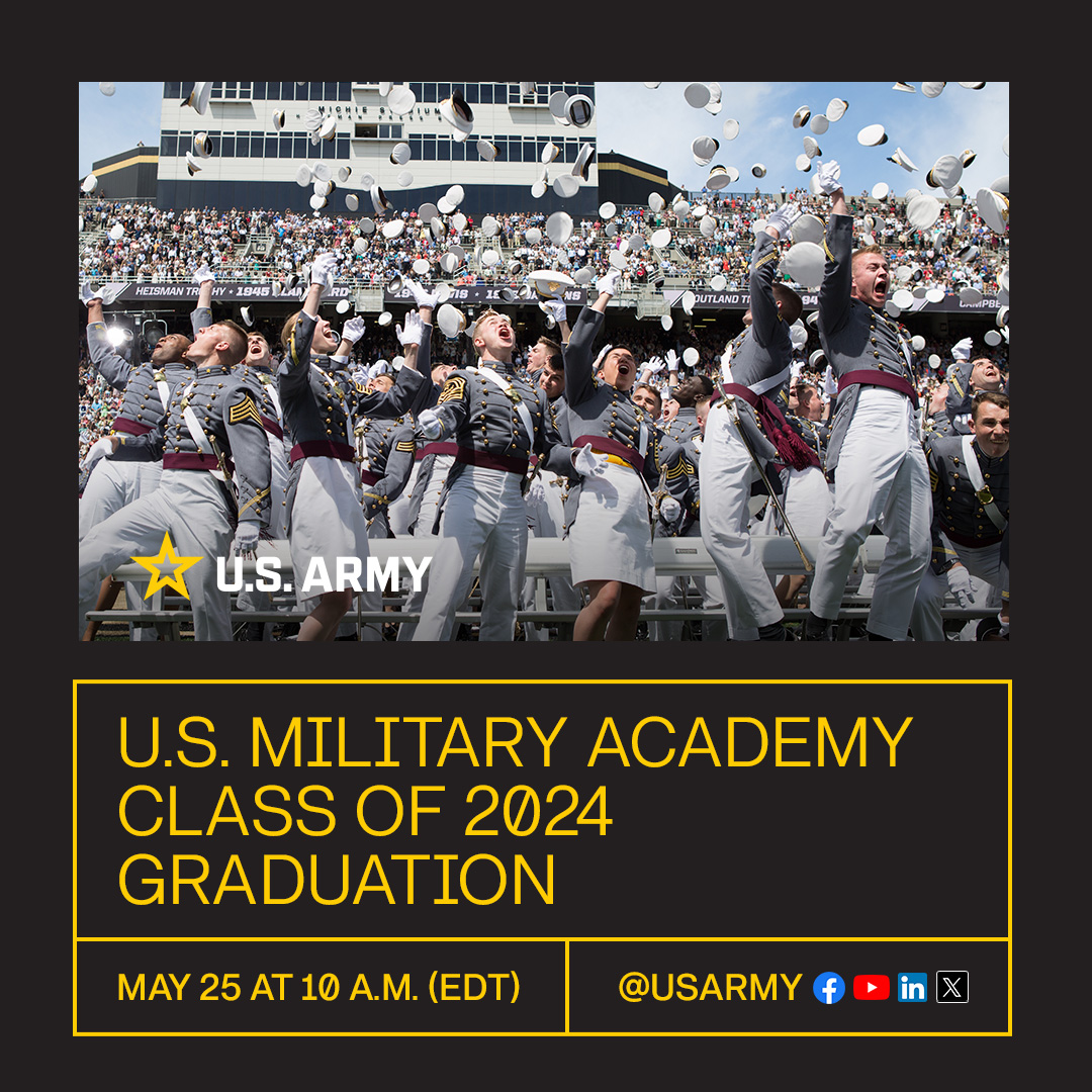 Join us in celebrating @WestPoint_USMA's #ClassOf2024 as it proudly marches into history and joins The Long Grey Line tomorrow! Watch starting at 10 a.m. EDT here on our X account when it marks four years of showing what it means to #BeAllYouCanBe.