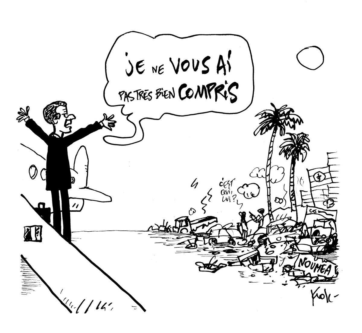 ✊✏️ CARTOONS 💬 Le #DessinDeLaSemaine du journal @LeTemps, par @pierrekroll, #Belgique, choisi par @chappatte avec la collaboration de @CartooningPeace et @freedomcartoons. ➡️ letemps.ch/dessin-de-la-s… #Macron #France #NouvelleCaledonie #Riots #Editorial #Cartooning