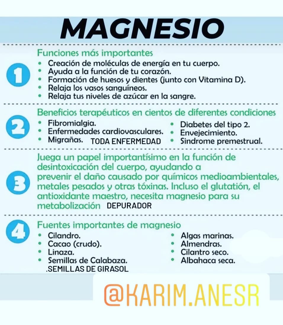 karimanesr's tweet image. El magnesio es un mineral esencial que interviene en muchos procesos del cuerpo, como la regulación de la función muscular y nerviosa, la formación de proteínas, masa ósea y ADN, y la producción de energía a partir de los alimentos.

Algunos de los beneficios más destacados del…